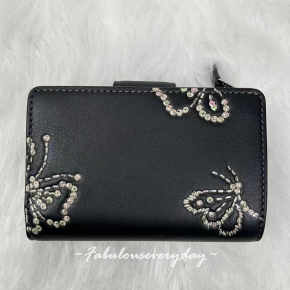 Coach Medium Corner Zip Wallet With Butterfly Print In Leather/Black CCL65 NWT - Picture 2 of 5